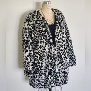 Animal print chunky faux fur coat